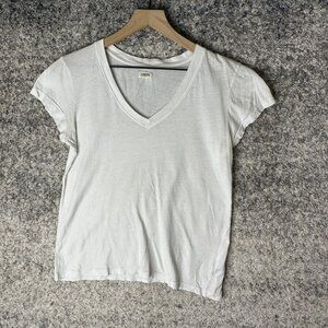 L'Agence Shirt Womens Medium White‎ Becca V Neck Short Sleeve Cotton Tee Top